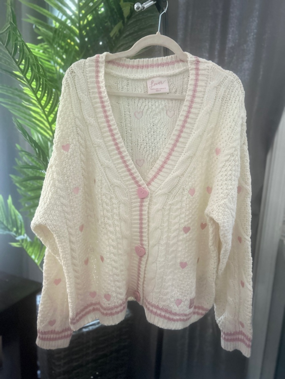 Taylor Swift Lover Cardigan Cable knit W/ heart buttons.  Cozy Swiftie Sweater